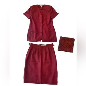 Amanda Smith Red Two-Piece Suit with Scarf, Made in Korea